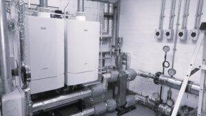 Image of two newly installed boilers within the school.